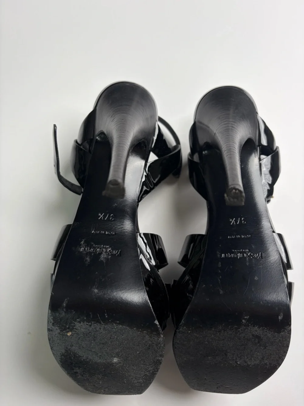 Saint Laurent Black Patent Leather T-Strap Platform Heels size 37 1/2 - Picture 6 of 6